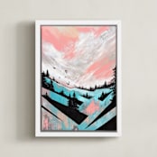 "To The Mountains" - Art Print in Salmon by Katy Abraham - Framed Canvas