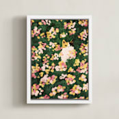 "Flower Meadow Cat" - Art Print in Daffodil Yellow by Sabrina Excene - Framed Canvas
