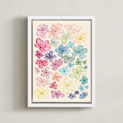 "A Rainbow of Flowers" - Art Print in Pale Sunshine by The Scribblist - Framed Canvas