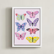 "Vibrant Butterflies" - Art Print in Blush by Cass Loh - Framed Canvas