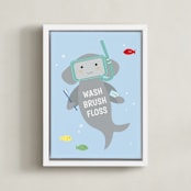 "Hammerhead Baby Shark" - Art Print in Blue waters by Rebecca Marchese - Framed Canvas