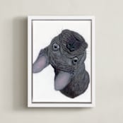"Blue Frenchie" - Art Print in blue-ish by Deborah Chou - Framed Canvas