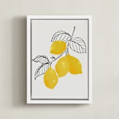 "Lamya lemons" - Art Print in Lemon and grey by Rosana Laiz Blursbyai - Framed Canvas