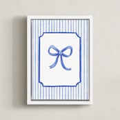 "Coquette Blue Bow" - Art Print in Blue by Vivi Furlong - Framed Canvas