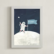 "Love You to The Moon" - Personalized Art Print in Space by Teju Reval - Framed