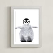 "Baby Animal Penguin" - Art Print in Antarctic Grey by Cass Loh - Framed