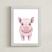"Baby Animal Pig" - Art Print in Rosy Blush by Cass Loh - Framed