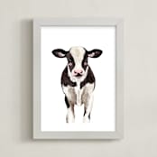 "Baby Animal Ox" - Art Print in Dark Chocolate by Cass Loh - Framed