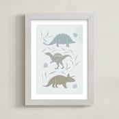 "Gentle Dinosaurs" - Art Print in earthy greys by Leanne Friedberg - Framed