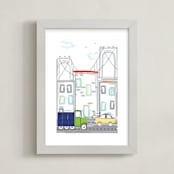 "Beep Beep City" - Art Print in City Gray by Rebecca Marchese - Framed