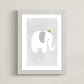 "Dream Big Elephant And Giraffe" - Art Print in Soft Grey by Patrice Horvath - Framed