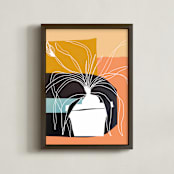 "Plant Life in White Ink" - Art Print in Peach cobbler by Deborah Velasquez - Framed