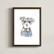 "Snazzy Schnauzer Mixed Media" - Art Print in Chambray Blue by Lauren Rogoff - Framed