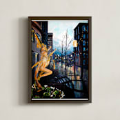 "Reminiscence on Main" - Art Print in Winter Night by The Tattered Traveler - Framed