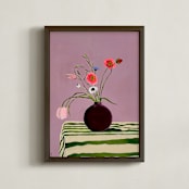 "Flowers at the Edge " - Art Print in wine by Nicole Simms - Framed