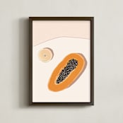 "Papaya Still Life" - Art Print in soft peach by Jennifer Hallock - Framed