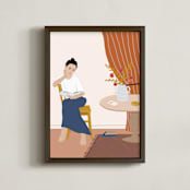 "Woman Reading" - Art Print in Earth by Jennifer Hallock - Framed