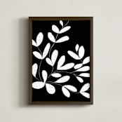 "Leaves in Black + White" - Art Print in Night Sky by Jennifer Hallock - Framed