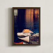 "Morning in Maine" - Art Print in dark blue by Ann Hudec - Framed