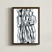 "Turn II, Abstract Figure Drawing" - Art Print in Charcoal by Kathleen Ney - Framed