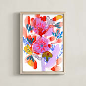 "Bright Boquet" - Art Print in Bright Lavendar by Anna Marie Farmer - Framed