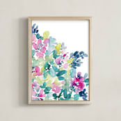 "Poppy Blooms II" - Art Print in Aqua by Britt Mills - Framed
