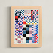 "Checker Madness" - Art Print in Marine Blue by Krissy Callahan - Framed