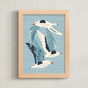 "Seagulls" - Art Print in Neutral Blue Green by Roochita Chachra - Framed