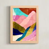 "Mountain landscape I" - Art Print in rainbow pink by Mojca Dolinar - Framed