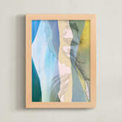 "Nature lines" - Art Print in Blue and Yellow by Teo - Framed
