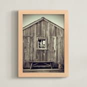 "Bench by the Sea" - Art Print in Rustic Brown by Gray Star Design - Framed