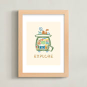 "All Packed and Ready to Explore" - Art Print in Pine by Kayla Buchner - Framed