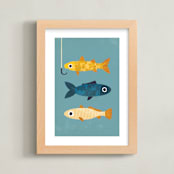 "1 Fish, 2 Fish, 3 Fish" - Art Print in Marine Blue by Laura Mitchell - Framed