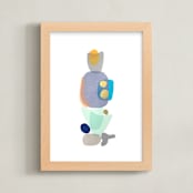 "navy blue gold totem" - Art Print in Deep Blue by tina johnson - Framed
