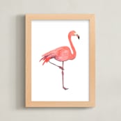 "Fixed Flamingo" - Art Print in Bright Coral by Lizzie Bowman - Framed