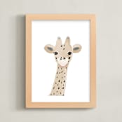"Tall Giraffe" - Art Print in beige giraffe by Rebecca Marchese - Framed