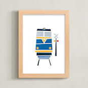 "Stacked Train" - Art Print in Ocean Blue by Jennifer Morehead - Framed