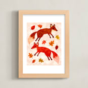 "Frolicking Foxes" - Art Print in Sunset Pink by Charla Pettingill - Framed