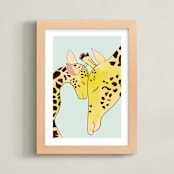 "Mama and Baby Giraffe" - Art Print in Mint Green by Char-Lynn Griffiths - Framed