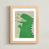 "Dinosaur RAWR" - Art Print in Dino green by Rebecca Marchese - Framed