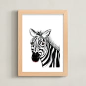 "Hello Zebra" - Art Print in black striped by Rebecca Marchese - Framed