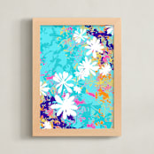 "Graphic Florals, Roots" - Art Print in Aqua by Kathleen Ney - Framed