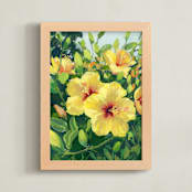 "Golden Hibiscus" - Art Print in Golden by sue prue - Framed
