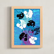 "Graphic Florals, Geraniums" - Art Print in Cyan Blue by Kathleen Ney - Framed