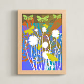 "Graphic Florals, Butterflies" - Art Print in Violet Blue by Kathleen Ney - Framed