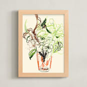 "Camelias and geraniums" - Art Print in green geraniums by Bethania Lima - Framed