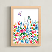 "butterfly in garden" - Art Print in multi by Tae Lee - Framed