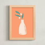 "Orange Branch in Vase" - Art Print in Citrus Orange by Amanda Houston - Framed