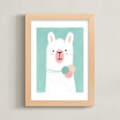 "Little Llama" - Art Print in Teal by iamtanya - Framed