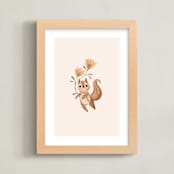 "Squirrel with Flowers" - Art Print in Tan by Vivian Yiwing - Framed
